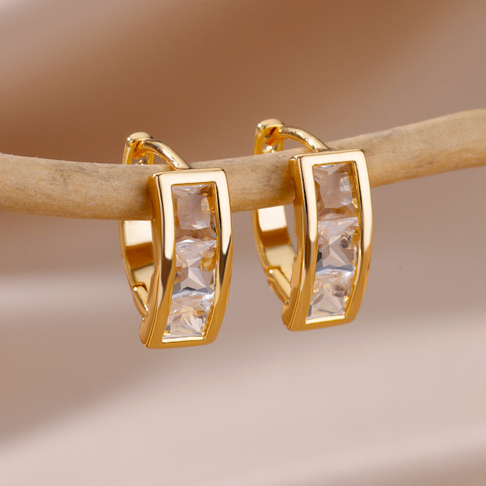 Golden Crystal Huggies Earring