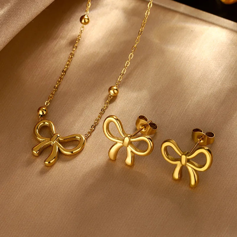 Golden Bow Charm Jewelry Set