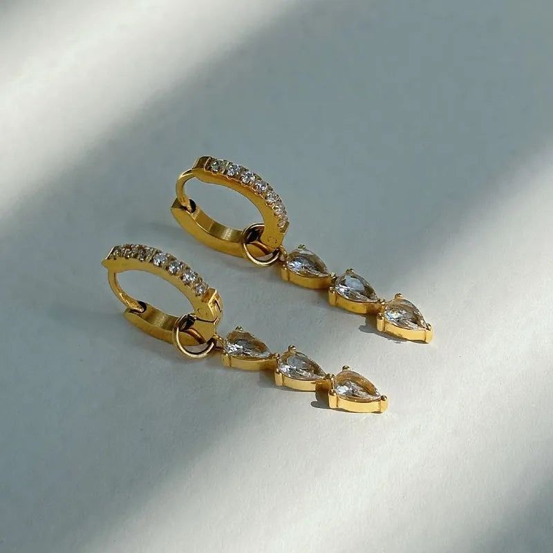 Golden Marquise Drop Huggie Earrings