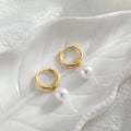 Minimal Pearl Drop Hoop Earrings