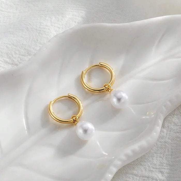 Minimal Pearl Drop Hoop Earrings