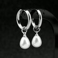 Silver Pearl Drop Hoop Earrings