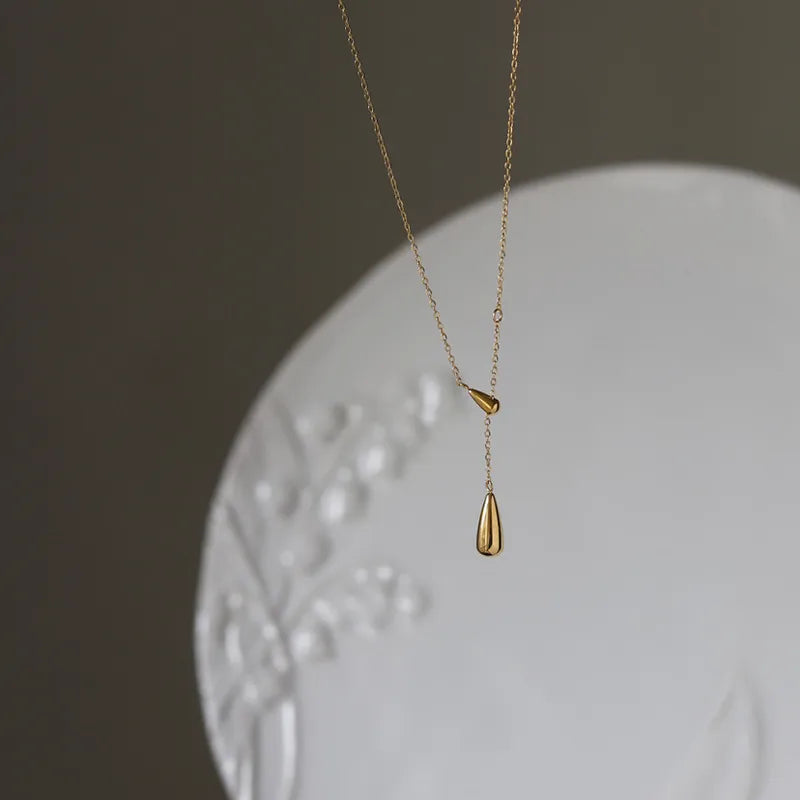 Golden Teardrop Lariat Necklace