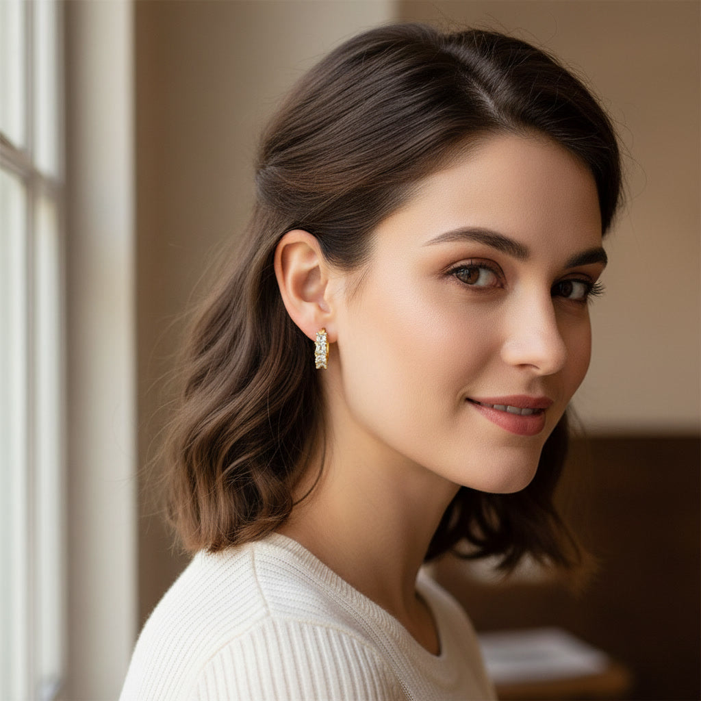 Golden Crystal Huggie Hoop Earrings