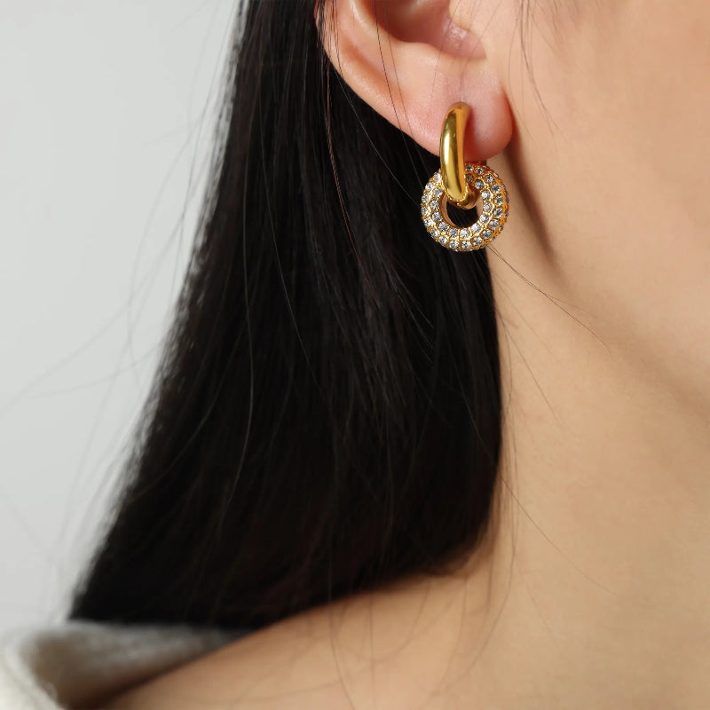 Golden Pave Double Hoop Earrings