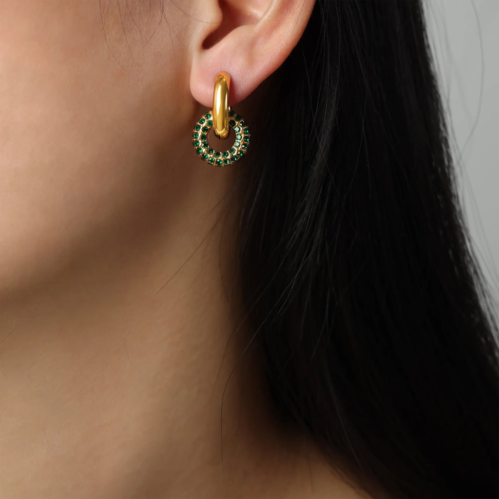 Emerald Pave Double Hoop Earrings