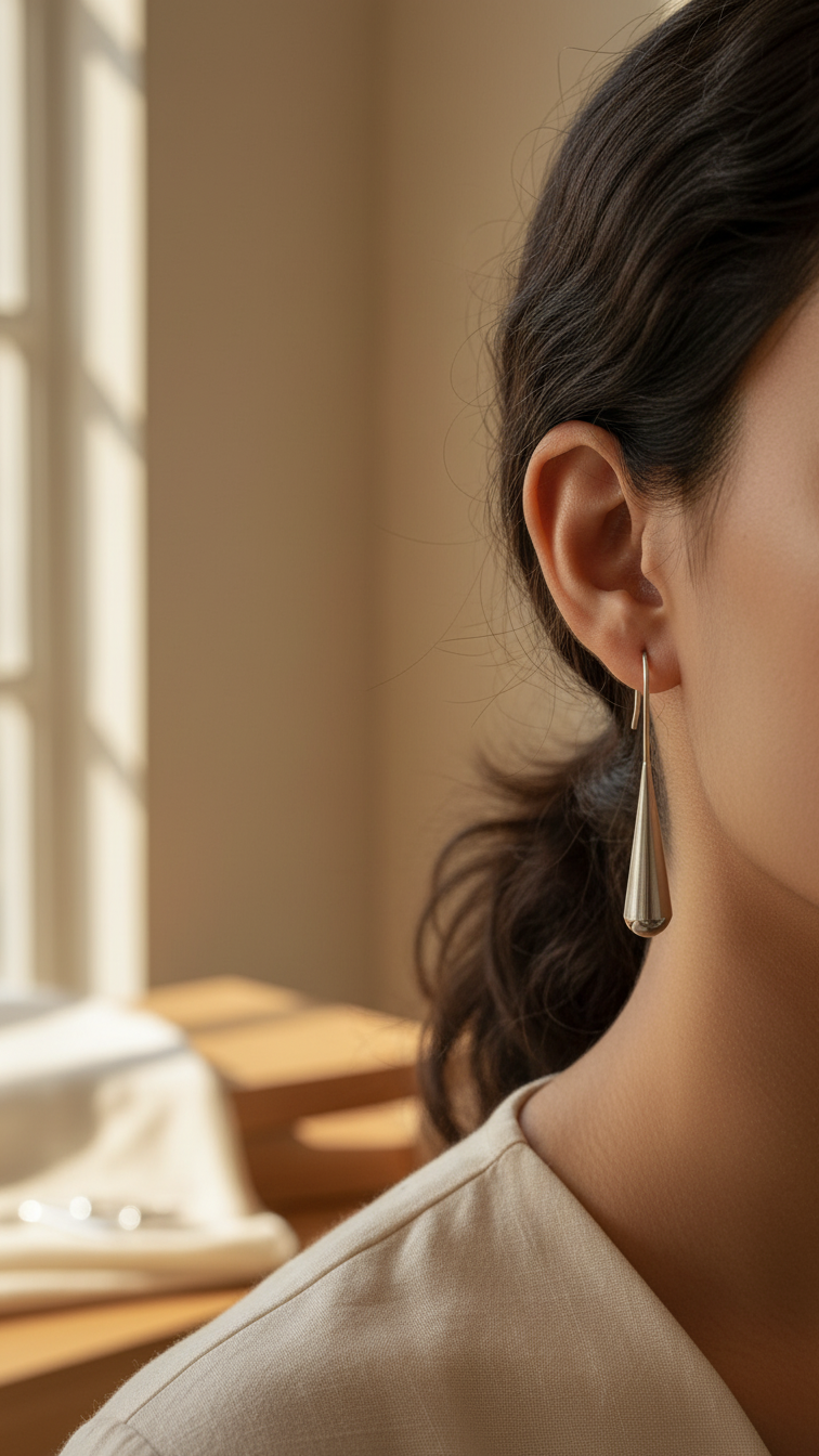 Silver Teardrop Hook Earrings