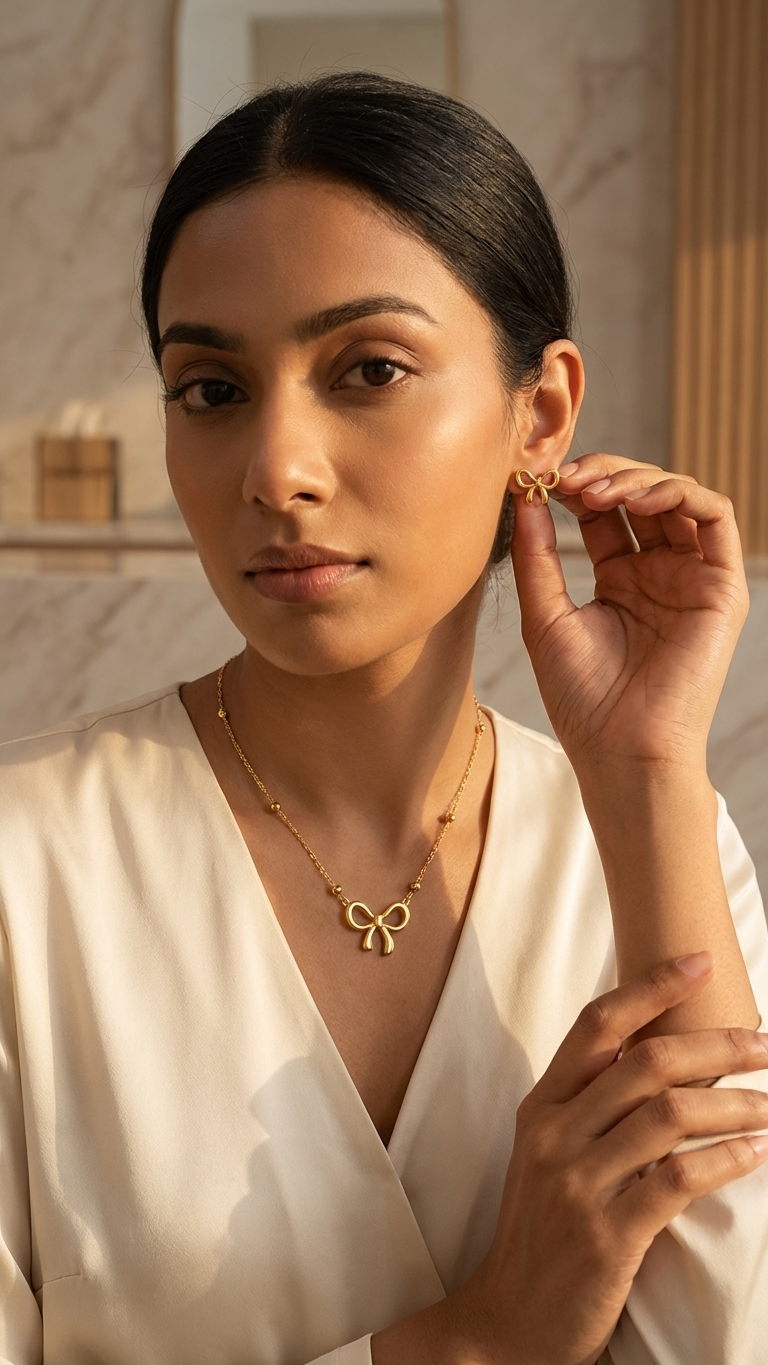 Golden Bow Charm Jewelry Set