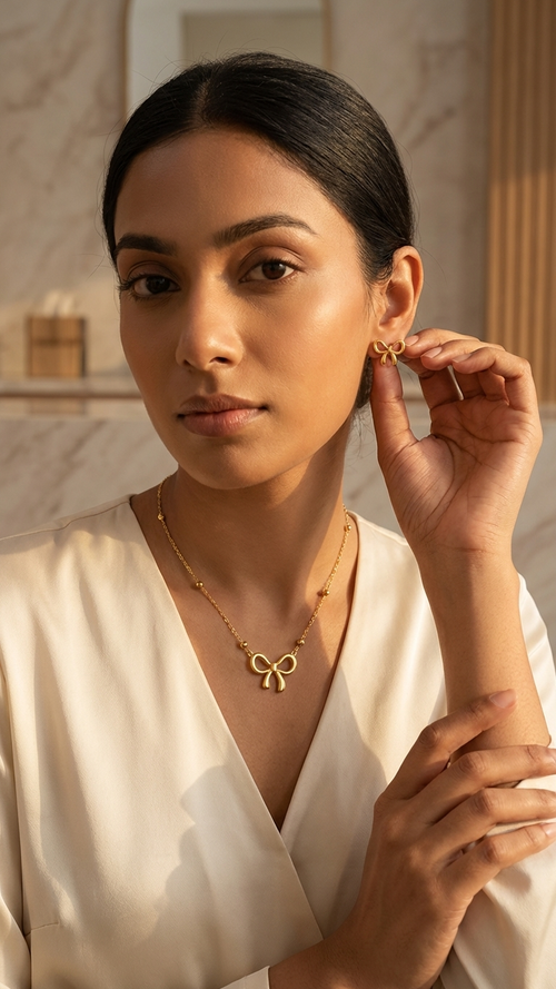 Golden Bow Charm Jewelry Set