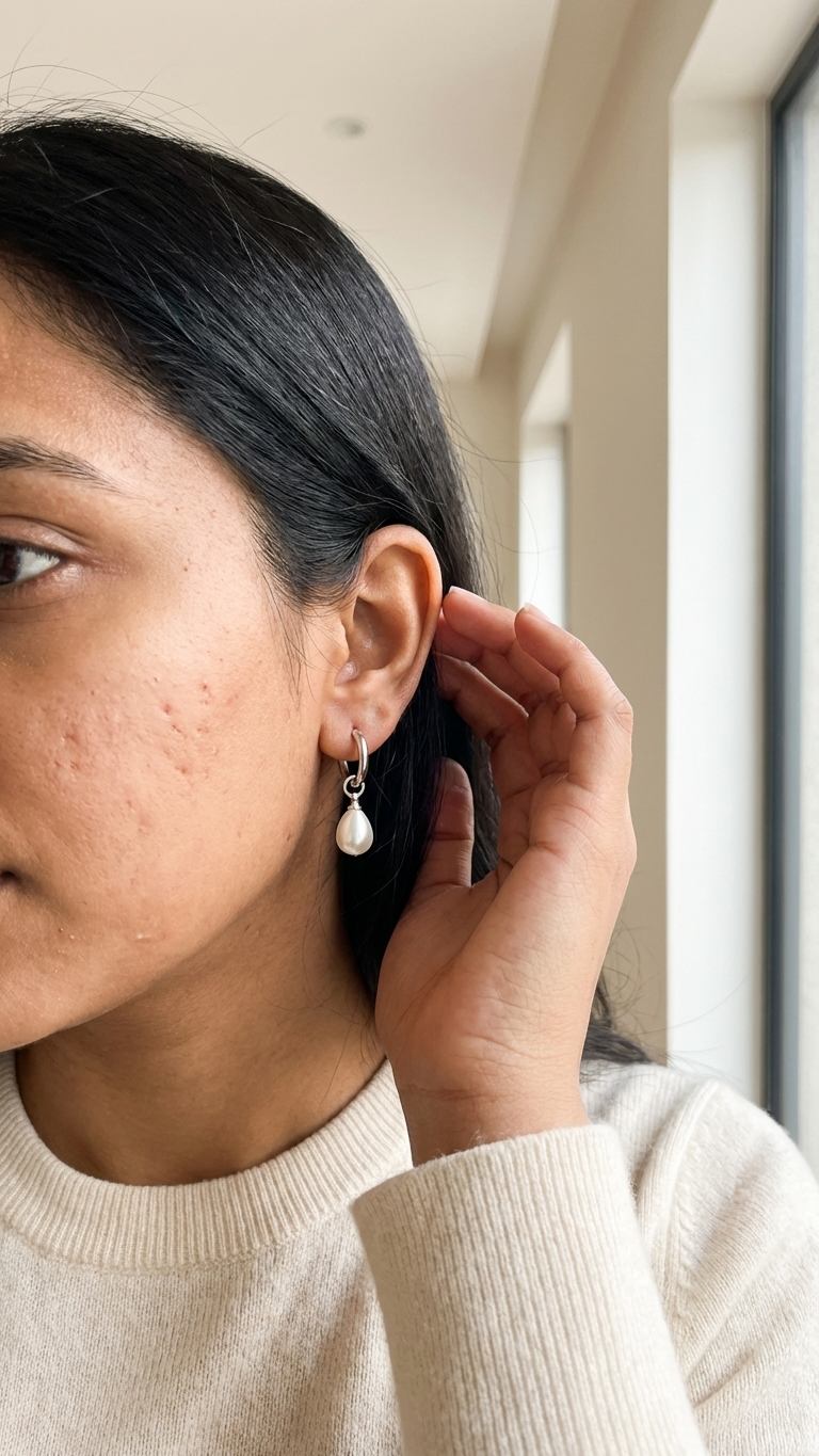 Silver Pearl Drop Hoop Earrings