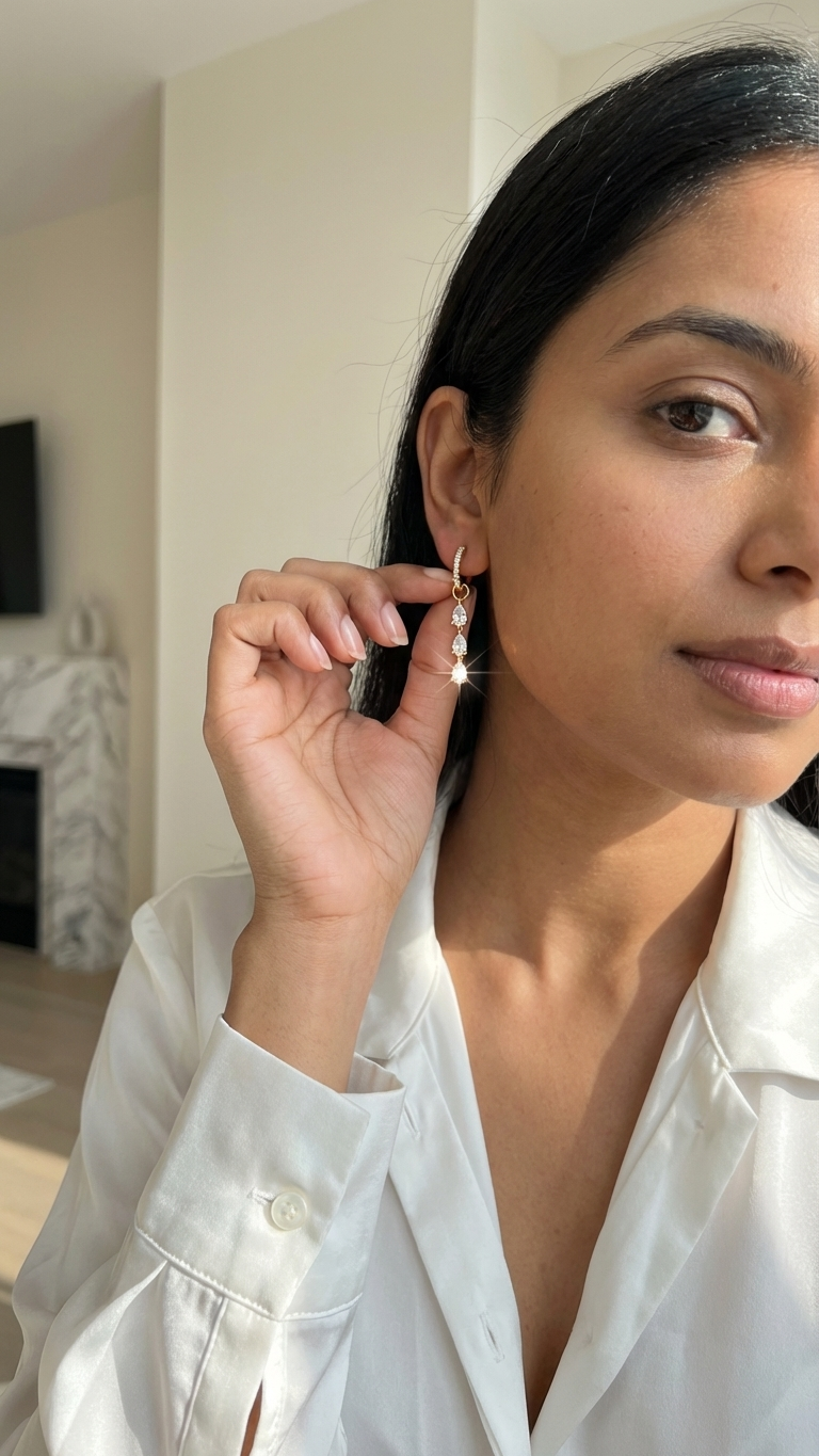 Golden Marquise Drop Huggie Earrings