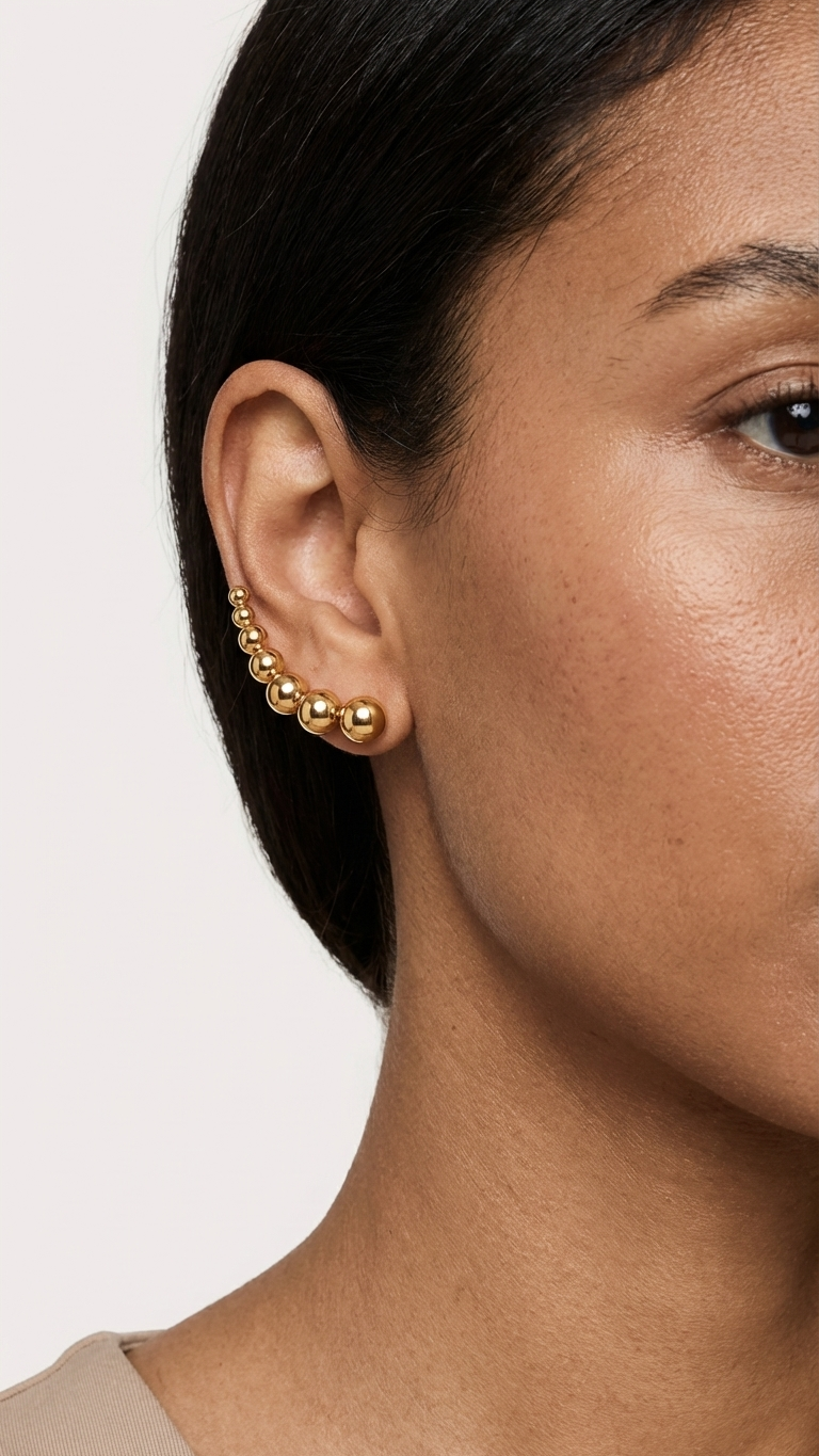 Golden Sphere Curve Earrings