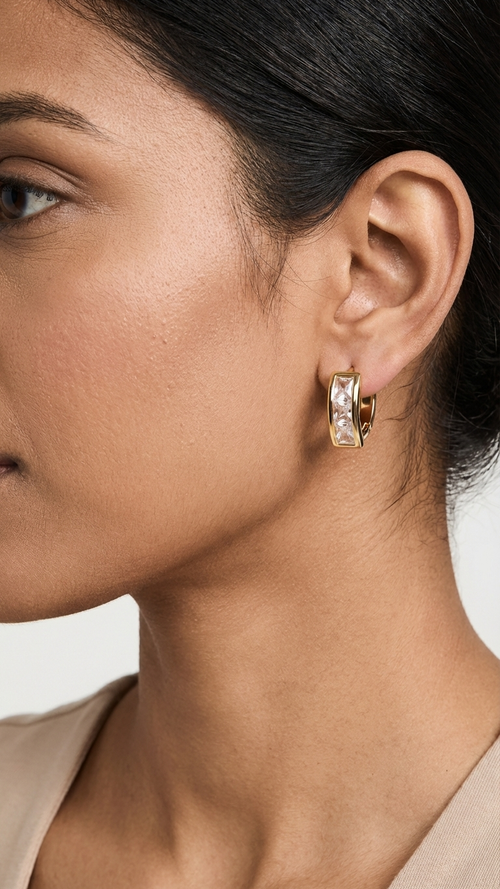 Golden Crystal Huggies Earring