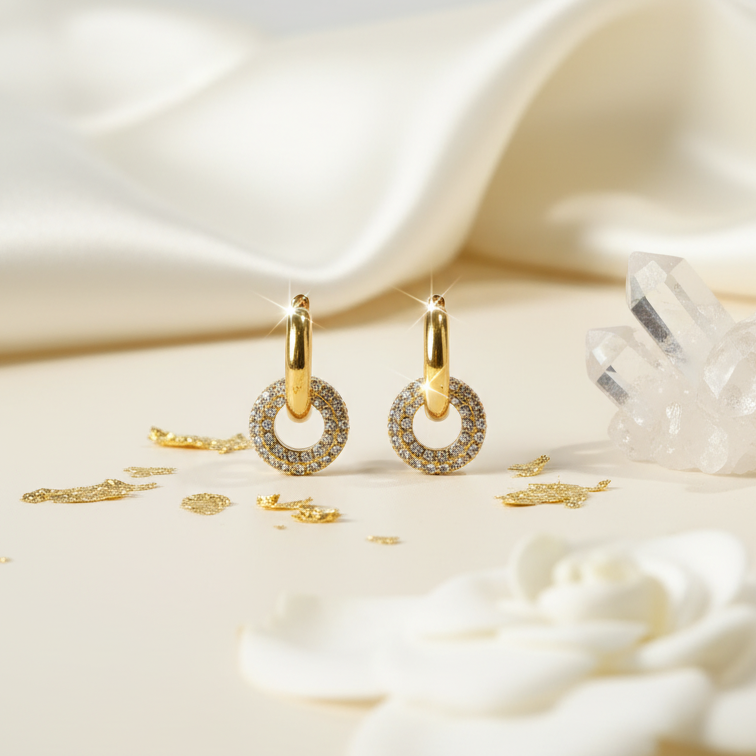 Golden Pave Double Hoop Earrings