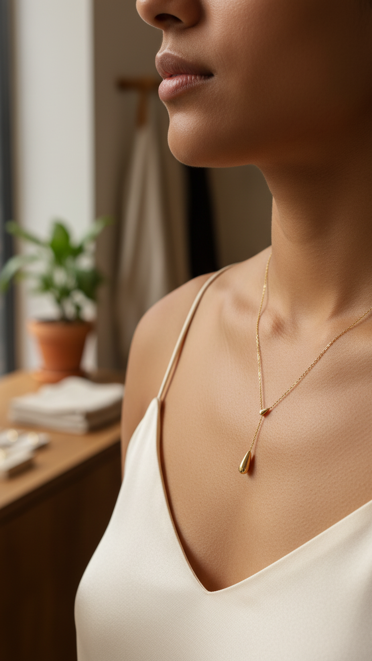 Golden Teardrop Lariat Necklace