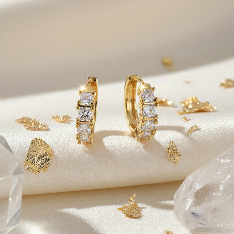 Golden Crystal Huggie Hoop Earrings