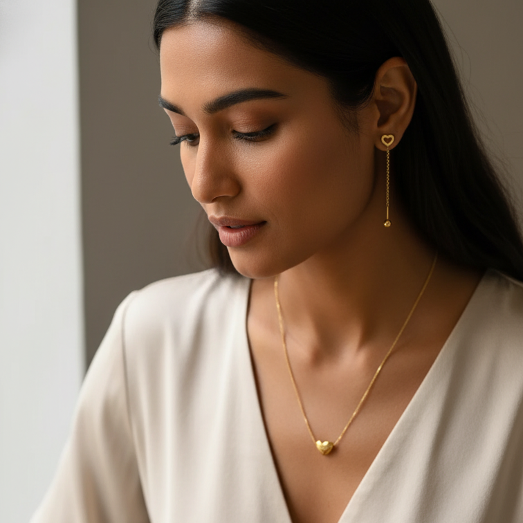 Golden Heart Charm Jewelry Set