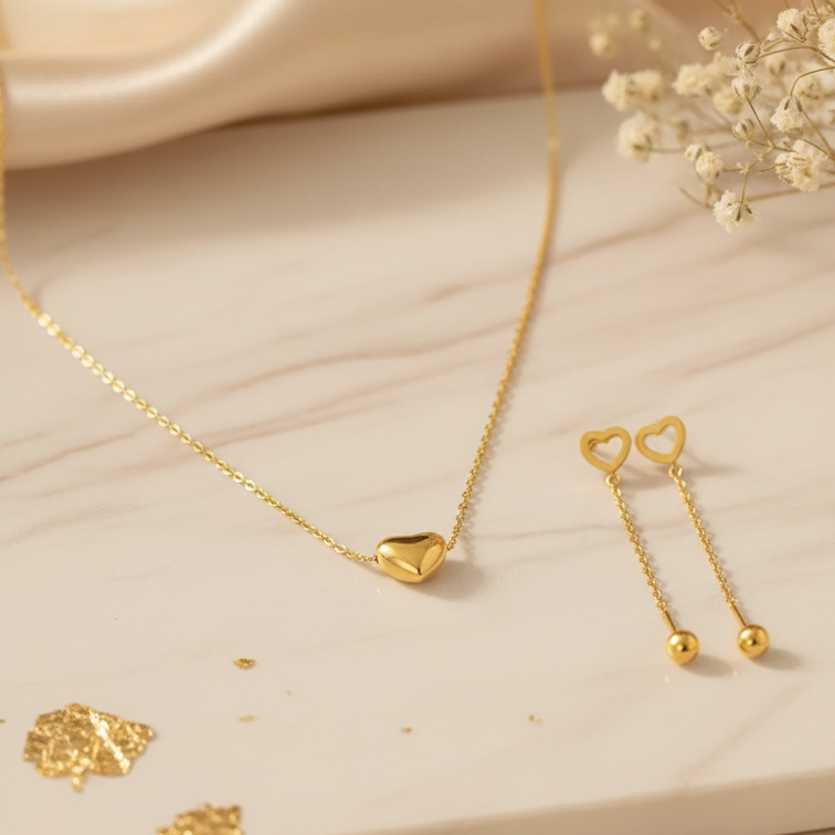 Golden Heart Charm Jewelry Set