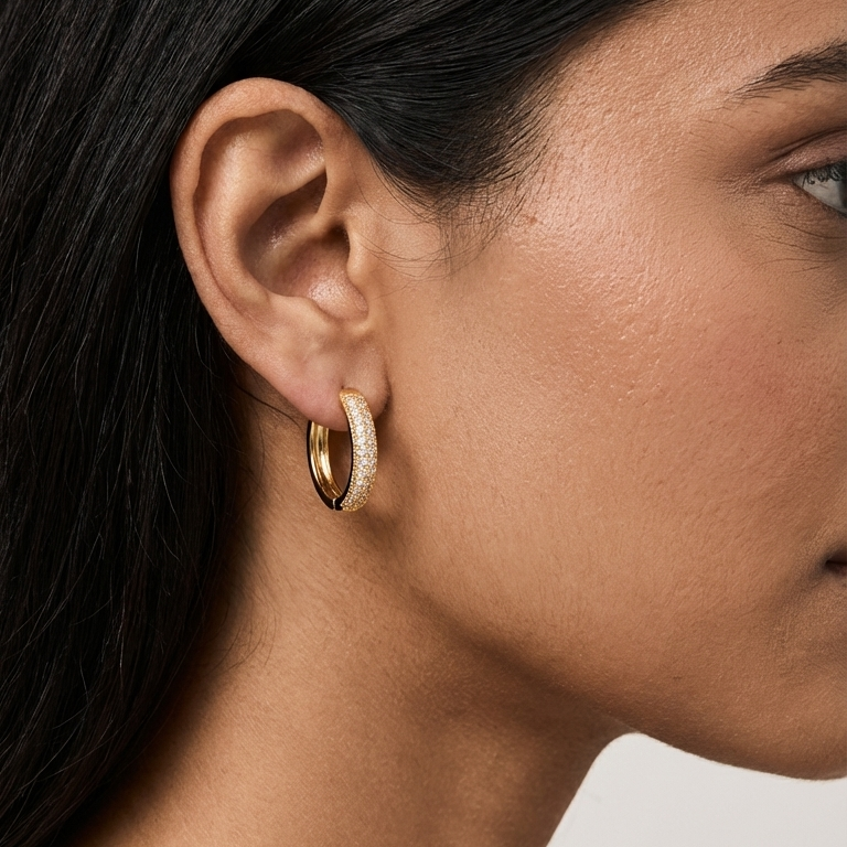 Golden Pave Hoops Earring