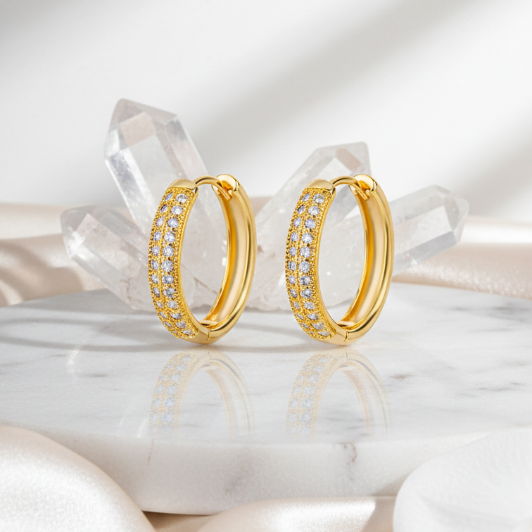Golden Pave Hoops Earring